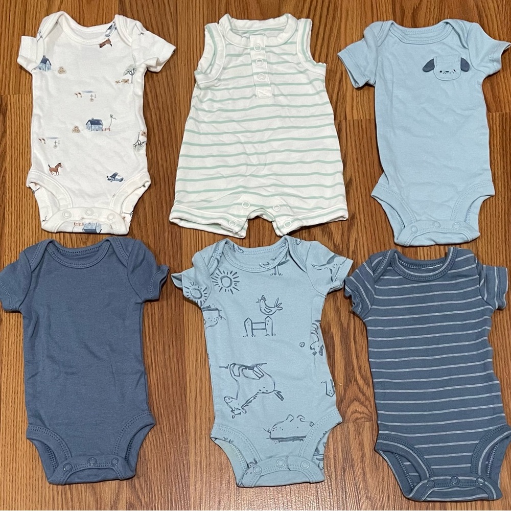 Lot Of 6 Carter's Baby Boy  Short Sleeve One Piece Outfits Sz Premie